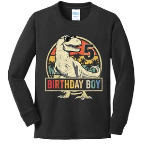 K.i.d.s 5 Year Old Shirt 5th Birthday Boy T Rex Dinosaur Shirt Kids Long Sleeve Shirt