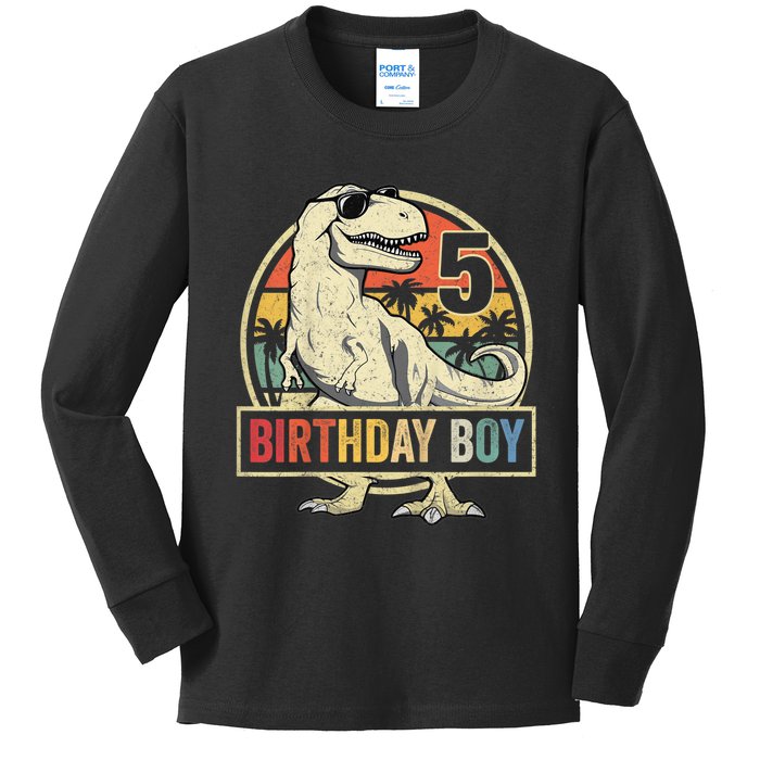 K.i.d.s 5 Year Old Shirt 5th Birthday Boy T Rex Dinosaur Shirt Kids Long Sleeve Shirt