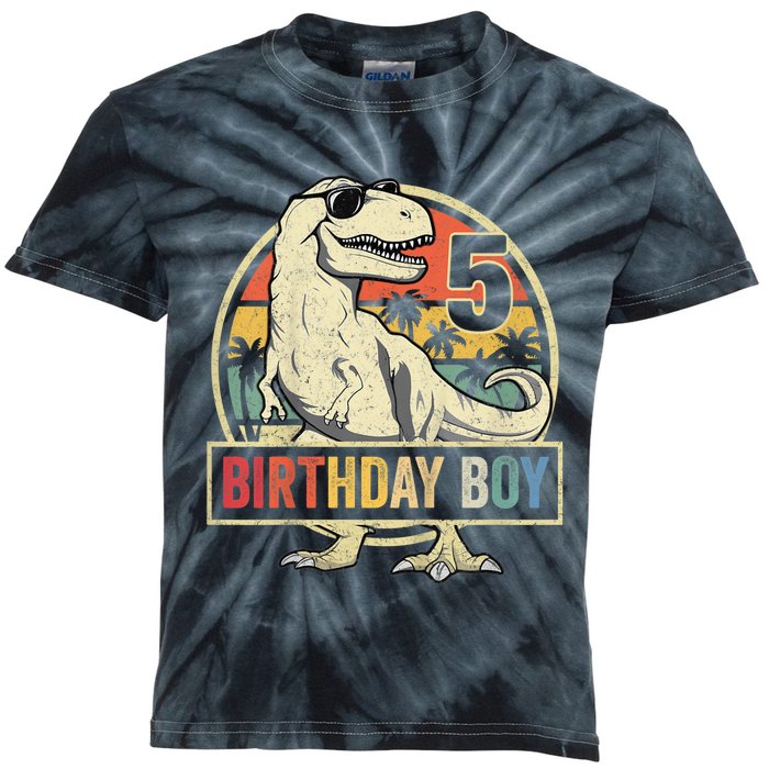 K.i.d.s 5 Year Old Shirt 5th Birthday Boy T Rex Dinosaur Shirt Kids Tie-Dye T-Shirt