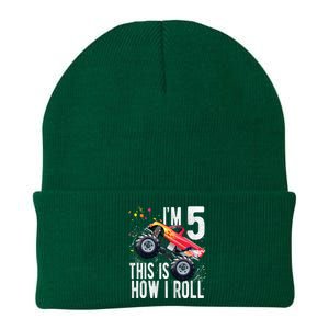 K.i.d.s 5 Year Old Shirt 5th Birthday Boy Monster Truck Car  Knit Cap Winter Beanie