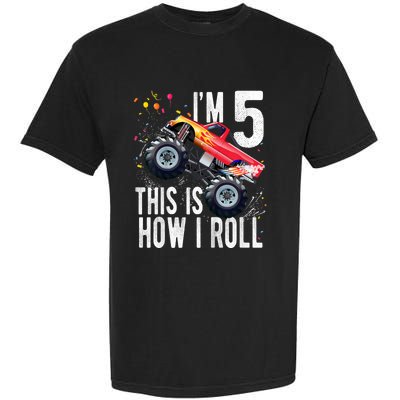 K.i.d.s 5 Year Old Shirt 5th Birthday Boy Monster Truck Car  Garment-Dyed Heavyweight T-Shirt