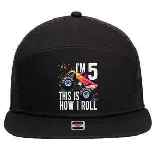 K.i.d.s 5 Year Old Shirt 5th Birthday Boy Monster Truck Car  7 Panel Mesh Trucker Snapback Hat