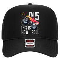 K.i.d.s 5 Year Old Shirt 5th Birthday Boy Monster Truck Car  High Crown Mesh Back Trucker Hat