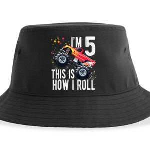 K.i.d.s 5 Year Old Shirt 5th Birthday Boy Monster Truck Car  Sustainable Bucket Hat