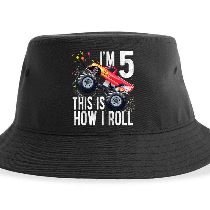 K.i.d.s 5 Year Old Shirt 5th Birthday Boy Monster Truck Car  Sustainable Bucket Hat