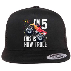 K.i.d.s 5 Year Old Shirt 5th Birthday Boy Monster Truck Car  Flat Bill Trucker Hat