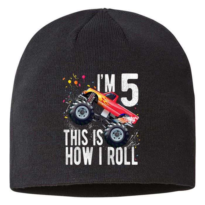 K.i.d.s 5 Year Old Shirt 5th Birthday Boy Monster Truck Car  Sustainable Beanie