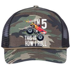 K.i.d.s 5 Year Old Shirt 5th Birthday Boy Monster Truck Car  Retro Rope Trucker Hat Cap