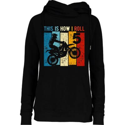 Kids 5 Year Old Birthday Boy Motocross 5th Birthday Dirt Bike Womens Funnel Neck Pullover Hood