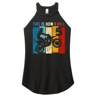 Kids 5 Year Old Birthday Boy Motocross 5th Birthday Dirt Bike Women’s Perfect Tri Rocker Tank