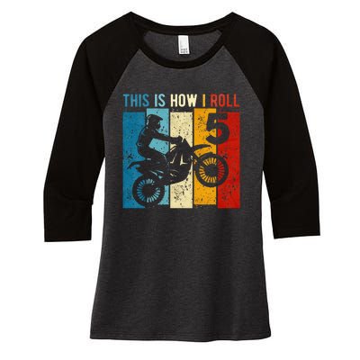 Kids 5 Year Old Birthday Boy Motocross 5th Birthday Dirt Bike Women's Tri-Blend 3/4-Sleeve Raglan Shirt