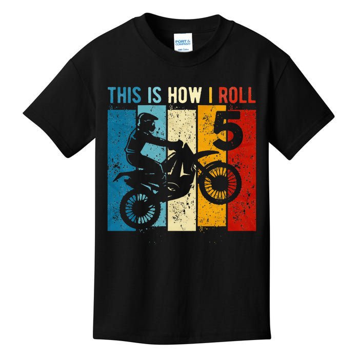 Kids 5 Year Old Birthday Boy Motocross 5th Birthday Dirt Bike Kids T-Shirt