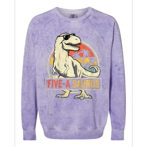 Kids 5 Year Old Dinosaur Birthday 5th T Rex Dino Five Saurus Colorblast Crewneck Sweatshirt