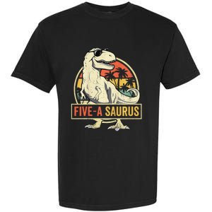 Kids 5 Year Old Dinosaur Birthday 5th T Rex Dino Five Saurus Garment-Dyed Heavyweight T-Shirt