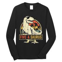 Kids 5 Year Old Dinosaur Birthday 5th T Rex Dino Five Saurus Long Sleeve Shirt