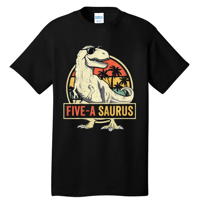 Kids 5 Year Old Dinosaur Birthday 5th T Rex Dino Five Saurus Tall T-Shirt