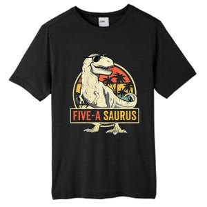 Kids 5 Year Old Dinosaur Birthday 5th T Rex Dino Five Saurus Tall Fusion ChromaSoft Performance T-Shirt