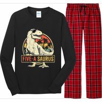 Kids 5 Year Old Dinosaur Birthday 5th T Rex Dino Five Saurus Long Sleeve Pajama Set