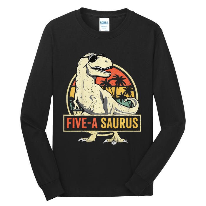 Kids 5 Year Old Dinosaur Birthday 5th T Rex Dino Five Saurus Tall Long Sleeve T-Shirt