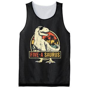 Kids 5 Year Old Dinosaur Birthday 5th T Rex Dino Five Saurus Mesh Reversible Basketball Jersey Tank