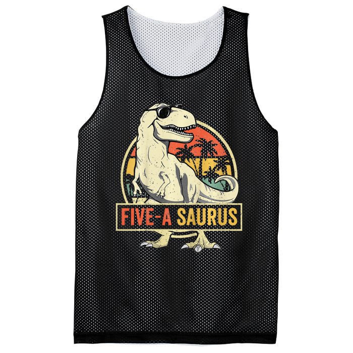 Kids 5 Year Old Dinosaur Birthday 5th T Rex Dino Five Saurus Mesh Reversible Basketball Jersey Tank