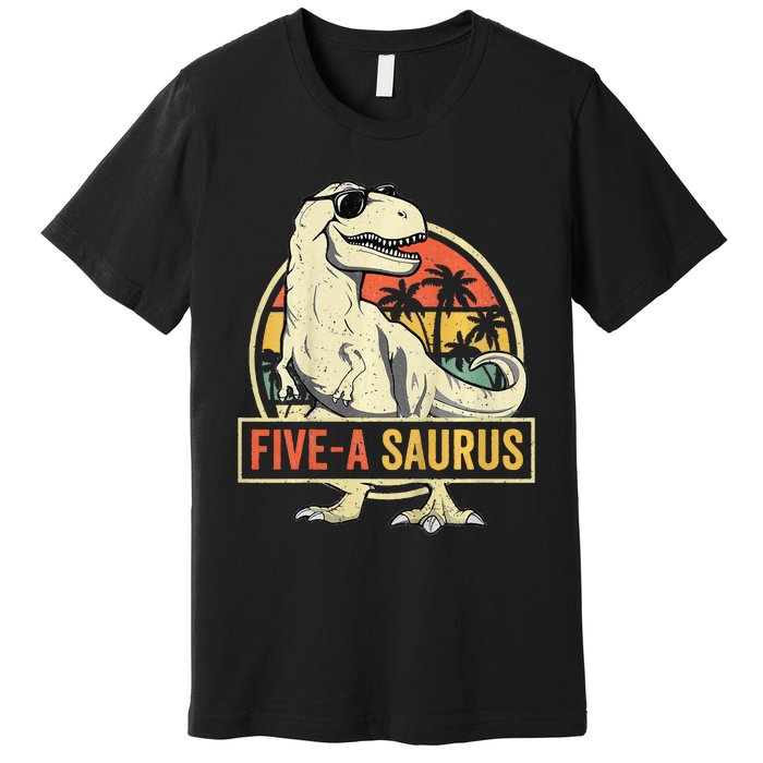 Kids 5 Year Old Dinosaur Birthday 5th T Rex Dino Five Saurus Premium T-Shirt