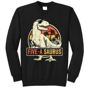 Kids 5 Year Old Dinosaur Birthday 5th T Rex Dino Five Saurus Tall Sweatshirt