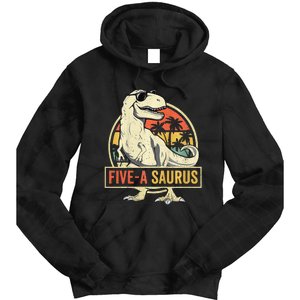 Kids 5 Year Old Dinosaur Birthday 5th T Rex Dino Five Saurus Tie Dye Hoodie