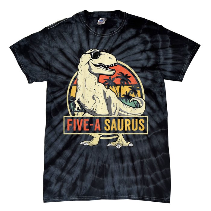 Kids 5 Year Old Dinosaur Birthday 5th T Rex Dino Five Saurus Tie-Dye T-Shirt