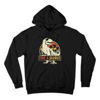 Kids 5 Year Old Dinosaur Birthday 5th T Rex Dino Five Saurus Tall Hoodie