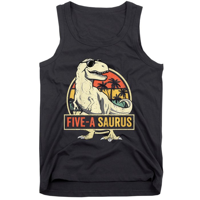 Kids 5 Year Old Dinosaur Birthday 5th T Rex Dino Five Saurus Tank Top