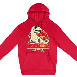 Kids 5 Year Old Dinosaur Birthday 5th T Rex Dino Five Saurus Premium Pullover Hoodie