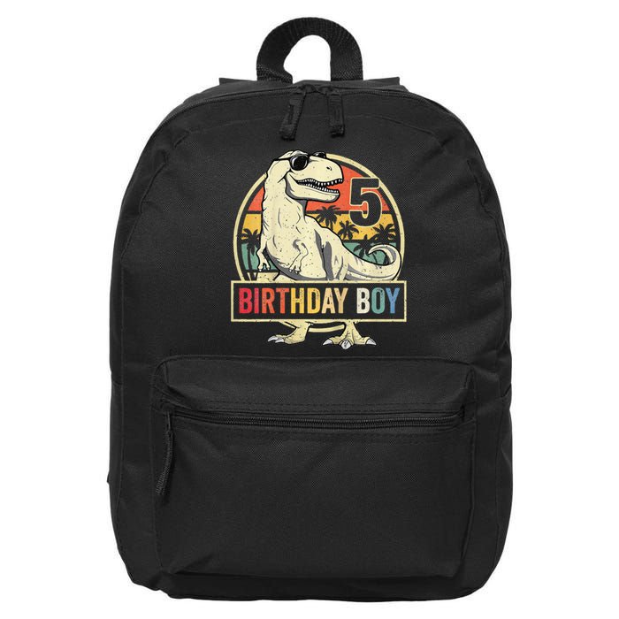 Kids 5 Year Old 5th Birthday Boy T Rex Dinosaur 16 in Basic Backpack