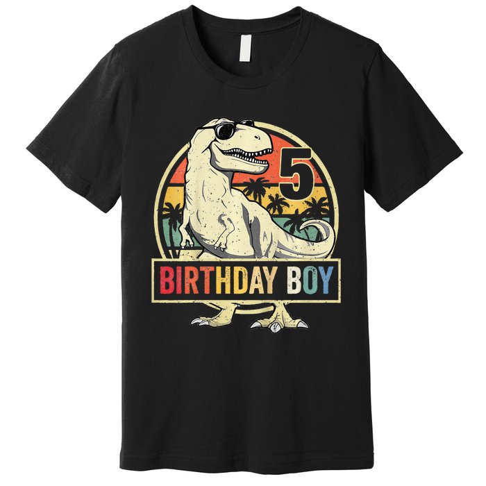 Kids 5 Year Old 5th Birthday Boy T Rex Dinosaur Premium T-Shirt