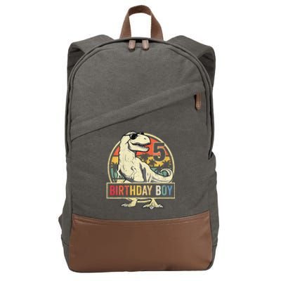 Kids 5 Year Old 5th Birthday Boy T Rex Dinosaur Cotton Canvas Backpack