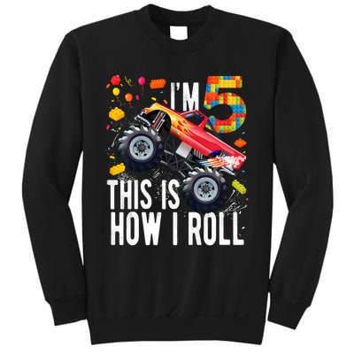 Kids 5 Year Old Building Blocks Monster Truck 5th Birthday Boy Sweatshirt