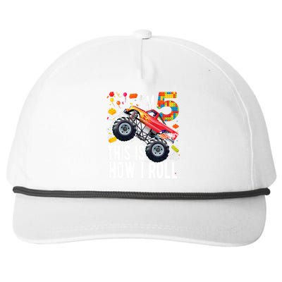 Kids 5 Year Old Building Blocks Monster Truck 5th Birthday Boy Snapback Five-Panel Rope Hat