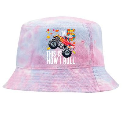 Kids 5 Year Old Building Blocks Monster Truck 5th Birthday Boy Tie-Dyed Bucket Hat