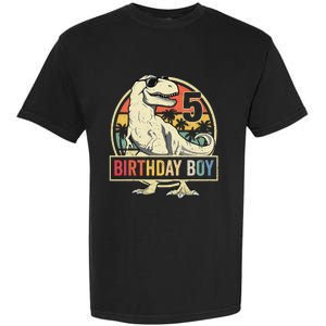 Kids 5 Year Old 5th Birthday Boy T Rex Dinosaur Garment-Dyed Heavyweight T-Shirt