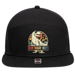 Kids 5 Year Old 5th Birthday Boy T Rex Dinosaur 7 Panel Mesh Trucker Snapback Hat