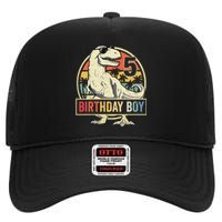 Kids 5 Year Old 5th Birthday Boy T Rex Dinosaur High Crown Mesh Back Trucker Hat