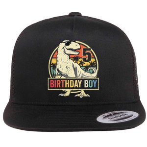 Kids 5 Year Old 5th Birthday Boy T Rex Dinosaur Flat Bill Trucker Hat