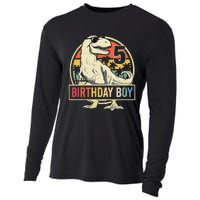 Kids 5 Year Old 5th Birthday Boy T Rex Dinosaur Cooling Performance Long Sleeve Crew