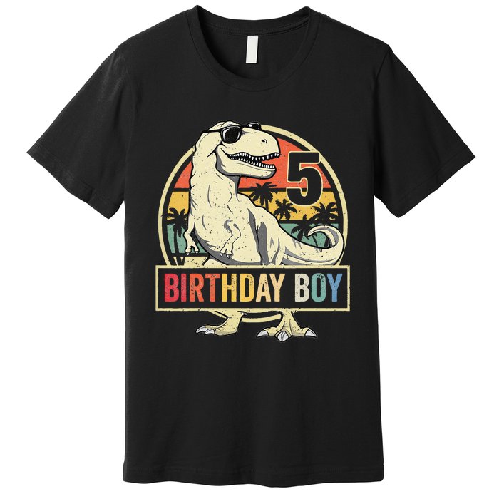 Kids 5 Year Old 5th Birthday Boy T Rex Dinosaur Premium T-Shirt