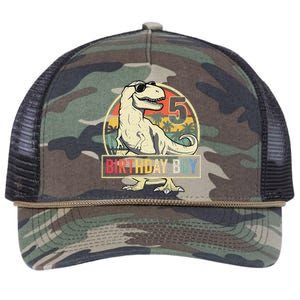 Kids 5 Year Old 5th Birthday Boy T Rex Dinosaur Retro Rope Trucker Hat Cap