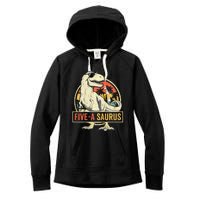 Kids 5 Year Old Dinosaur Birthday 5th T Rex Dino Five Saurus Women's Fleece Hoodie