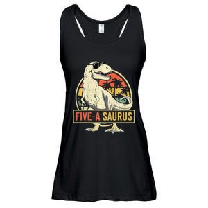 Kids 5 Year Old Dinosaur Birthday 5th T Rex Dino Five Saurus Ladies Essential Flowy Tank