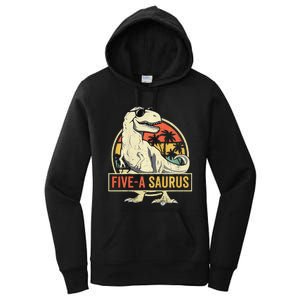 Kids 5 Year Old Dinosaur Birthday 5th T Rex Dino Five Saurus Women's Pullover Hoodie