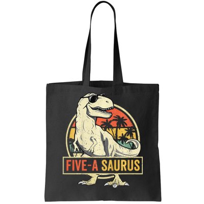 Kids 5 Year Old Dinosaur Birthday 5th T Rex Dino Five Saurus Tote Bag