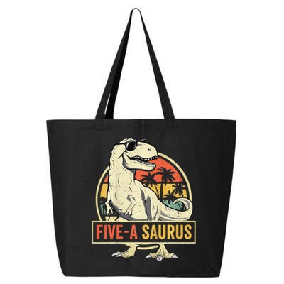 Kids 5 Year Old Dinosaur Birthday 5th T Rex Dino Five Saurus 25L Jumbo Tote